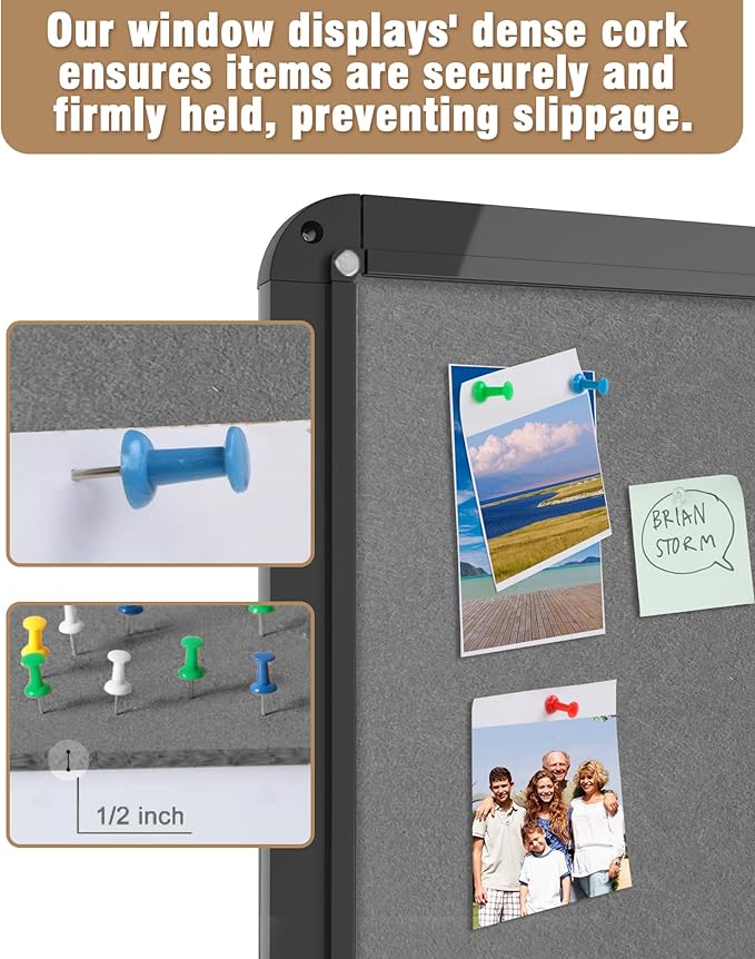 Mifuro 38"x38" Enclosed Bulletin Board, Lockable Weather-Resistant Aluminum Cork Noticeboard for School & Office, Black Frame w/Grey Flet