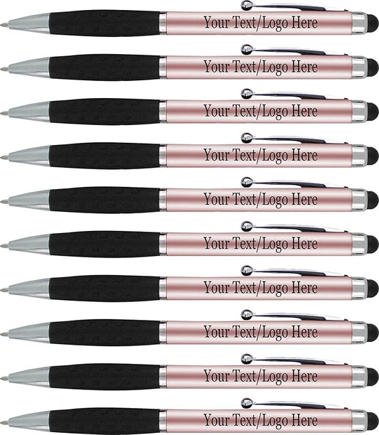 SyPen Personalized Pens With your Custom Logo or Text-300 Pack Bulk-for Businesses, Parties, and Events, 2 in 1 Ballpoint Pen & Stylus forTouchscreen Devices, Rose Gold Barrel, Black Ink