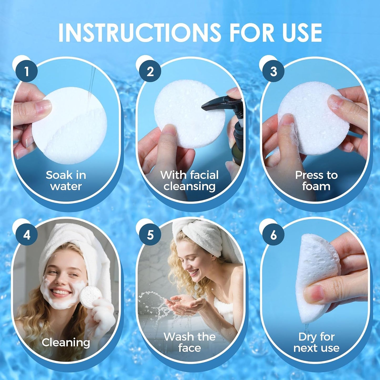 60-Count Compressed Face Sponges for Cleansing, Reusable White Natural Cellulose Travel Essentials Facial Sponge, Women Washing Face Pads for Make Up Remover, Exfoliating, Spa, Skin Care