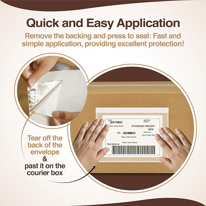 7x10 Shipping Label Sleeves 500 Pack-Strong Adhesive Back for Secure Package Labelling, Protects Documents with Packing Slip Pouches -Packing Sleeves for Mailing and Packaging -WaterProof and Durable