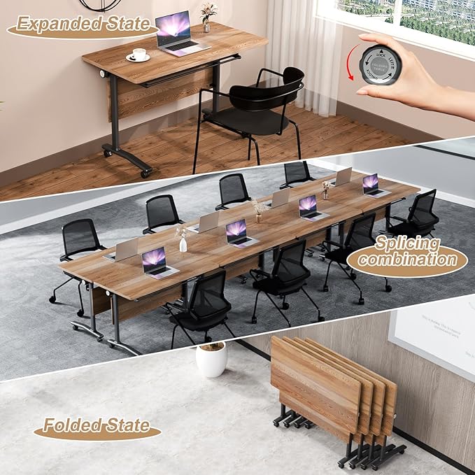 Conference Table Flip Top Mobile Conference Room Tables,Folding Conference Table with Wheels,Large Meeting Training Seminar Table Saving Space for Office Classroom(2B,55.1'')