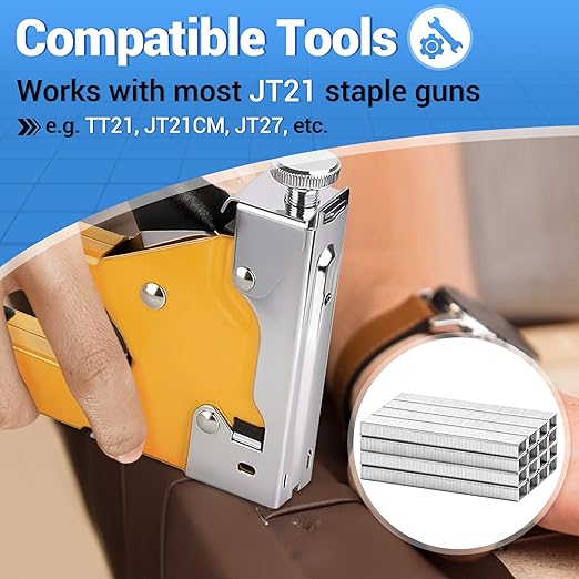 meite JT21 Staples, 5/16 Inch Galvanized Fine Wire Staples for Staple Gun - 7/16" Crown JT21 Staple Refill, Ideal for Upholstery, Crafts, Furniture (10 Packs)