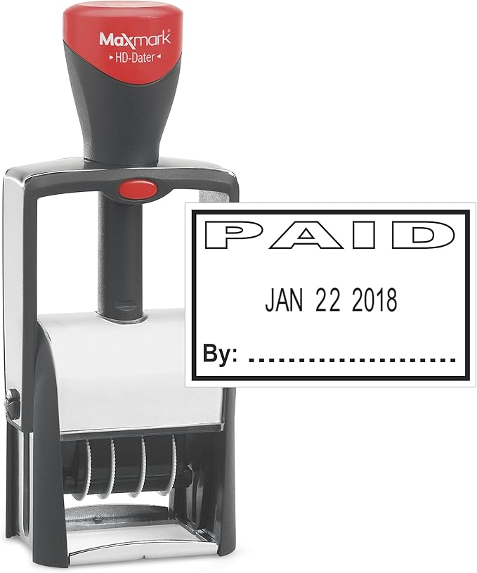 MaxMark Heavy Duty Self Inking Date Stamp with Phrase Paid - Black Ink