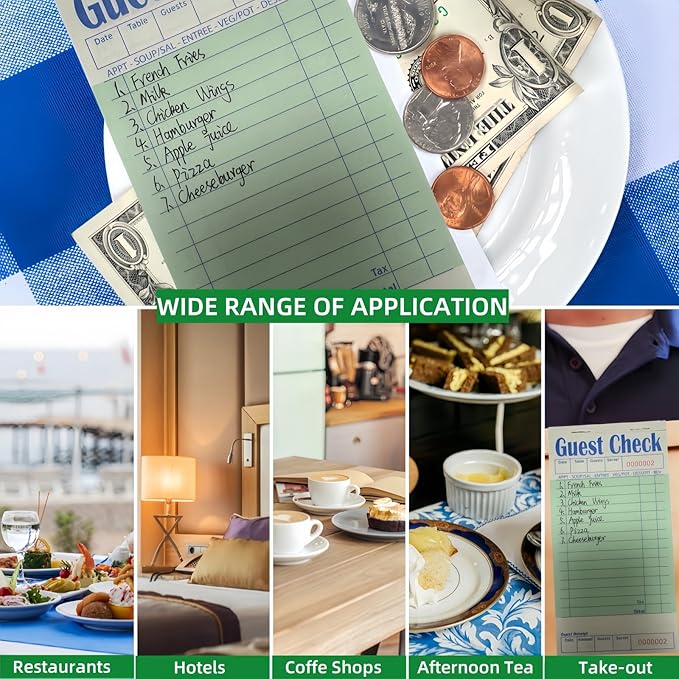 Guest Check Books 18 Pack, Guest Checks for Servers, Server Note Pads, Waitress Accessories Writing Pad, Thick Server Paper with Guest Receipts, Restaurant Supplies Order Pad Total 900 Sheets