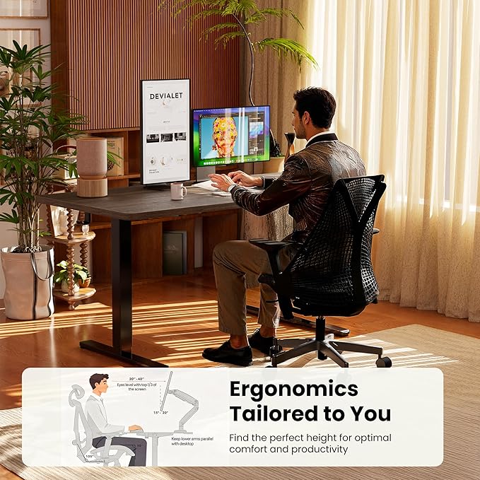 ErGear Height Adjustable Electric Standing Desk, 55 x 28 Inches Sit Stand up Desk, Large Memory Computer Home Office Desk with Two-Piece Desktop (Walnut)