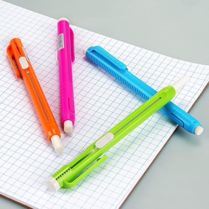 Retractable Mechanical Eraser Pen, Pen-Style Erasers Assorted Color, 5 Pack