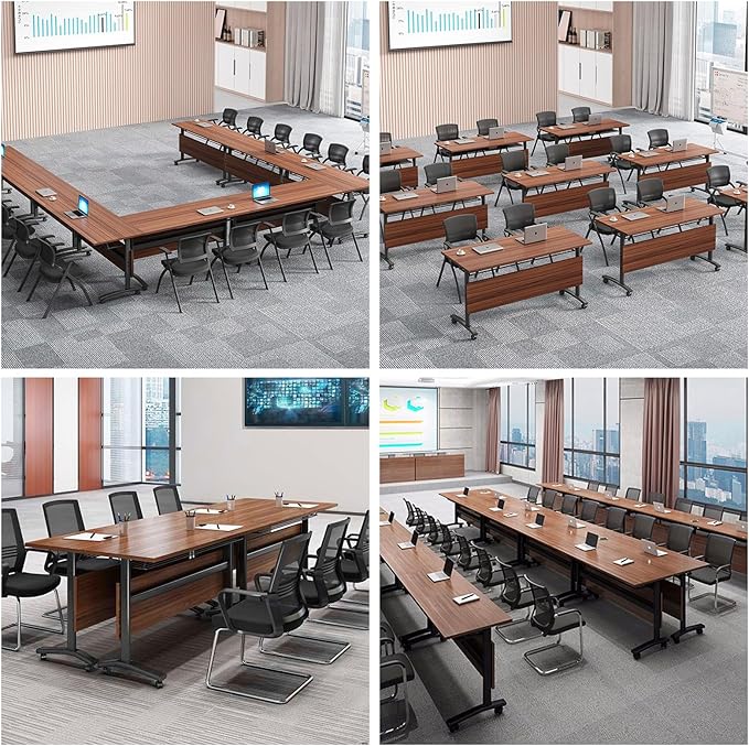 Conference Room Table,Flip Top Conference Table The Folding Conference Table with Silent Wheels is Convenient and Fast,Mobile Training Table (4pack 180 * 60 * 75)