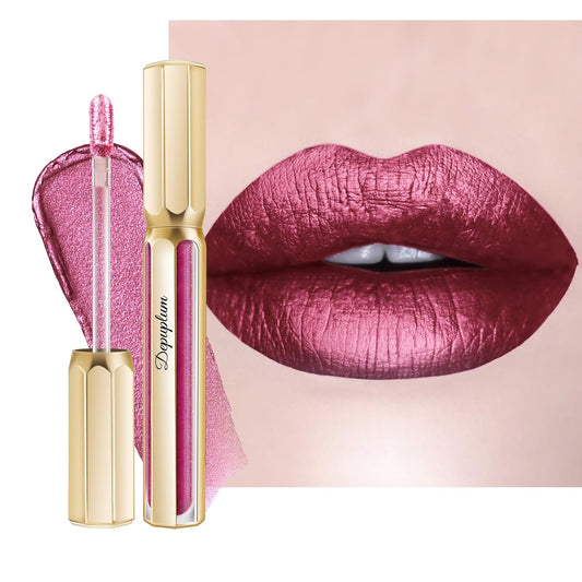 Burgundy Lipsticks for Women Metallic Lipstick Long Lasting Non Stick Cup Lip Gloss, Shimmer Lightweight Hydrating Full Coverage Lip Color, DP107 Wild Girl