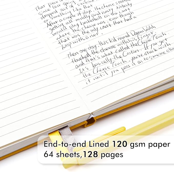 feela 8 Pack Journal Notebook Bulk for School, Hardcover Business Notebooks Classic Ruled Lined Journals with Pen Holder for Work Note Taking, with 8 Black Pens, 120 GSM, 5.1”x8.3”, A5, Yellow