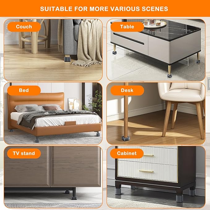 shouwuhho 32 Pack Furniture Risers Adjustable Bed Risers Heavy Duty Lifts Height 1", Square Stackable Bed Risers 1, 2 or 3 Inch for Desk Leg Table Couch Sofa Chair Bed Frame Legs Dorm, Gray
