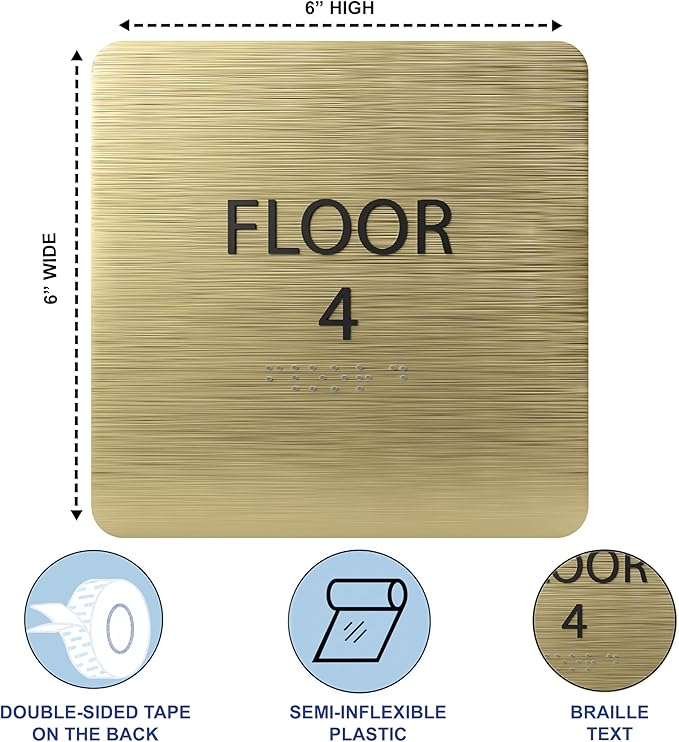 Clean Grey ADA Floor 4 Sign with Braille – Made from Durable Acrylic and Ready to Mount