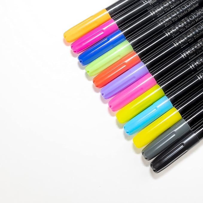 Incraftables Fabric Markers - 12 Pack Permanent Non-Bleed Markers for Clothes, Kids Crafts, Canvas Tote Bags, Quilting, & More - Vibrant Fabric Paint Pens