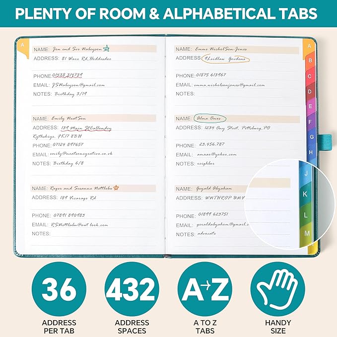 Address Book with Colorful Alphabetical Tabs (8.4" x 5.7") – Hardcover Contact Organizer for Website Passwords, Telephone, Software Licenses, and Important Information – Pink
