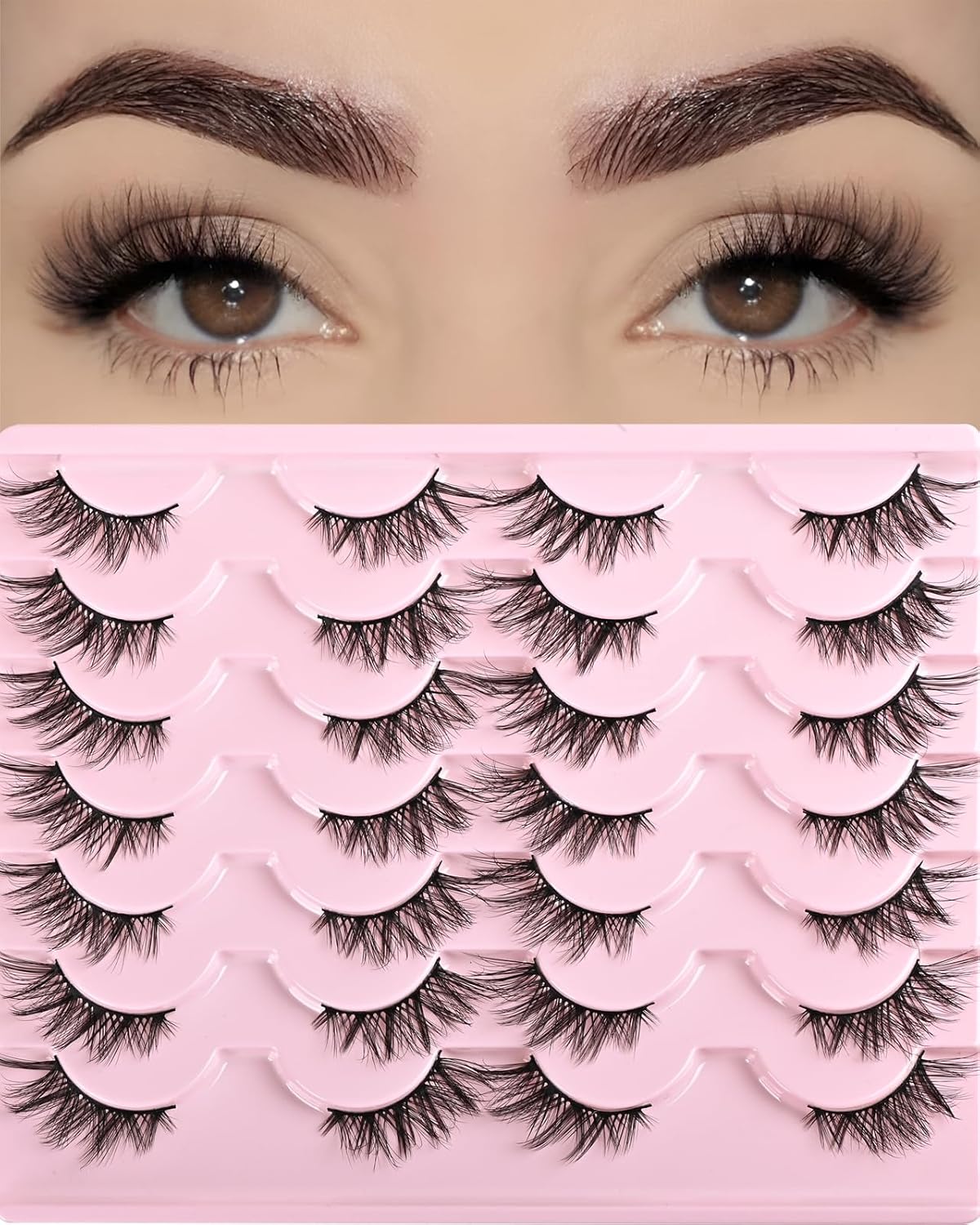 FARRED Half Eyelashes Natural False Lashes Wispy Cat Eye Strips Eyelash 14 Pairs Faux Mink Strip Eye Lashes Pack for Daily Makeup (F20 | 8-15 mm)
