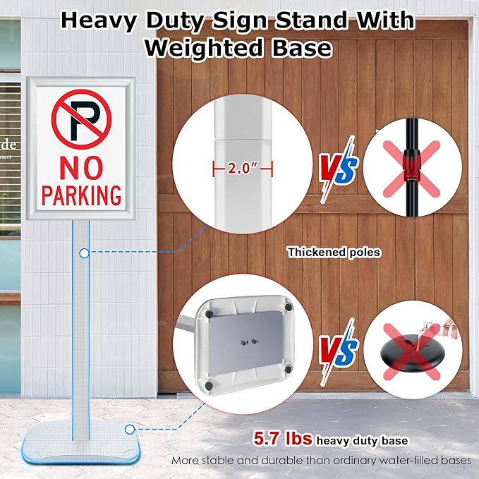 VAIIGO 3 Pack Heavy Duty Standing Sign Holder 8.5x11 Inch - Pedestal Floor Sign Stand with Weighted Base - Vertical & Horizontal Poster/Menu Display Stands for Indoor/Outdoor Advertising, Silver
