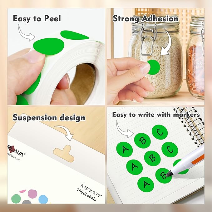 PARLAIM 3/4 Inch Roll Color Coding Labels,4000 per/4 Rolls Round Adhesive Color Coding Circle Dot Stickers for Office Home (Green)