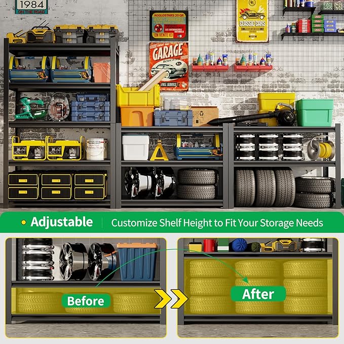 CBCNWR 63''H Garage Storage Shelves, 1800LBS Steel Heavy Duty Storage Shelves, Adjustable 5-Tier Metal Shelf Rack, Heavy Duty Shelving for Garage,Warehouse,Basement,Pantry–Black 32" Wx15.7 D x63 H