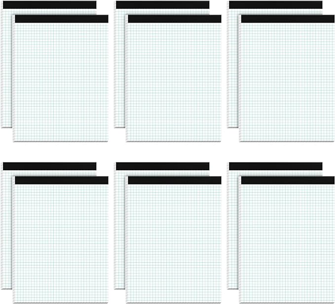 Graph Paper Pad 8.5 x 11, 12 Pack Graph Paper Notebook, 4x4 Graph Ruled, Grid Paper Pad 8-1/2" x 11", Blueprint Quadrille Pads, Grid Paper Notebook 8.5 x 11, White 70 GSM Graft Paper, 30 Sheets/Pad