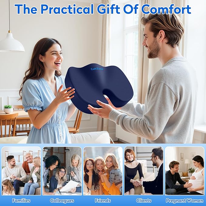 CushZone Office Chair Cushions, Memory Foam Coccyx Cushion for Tailbone Pain Office Chair Car Seat, Sciatica, Coccyx, Lower Back Pain Relief (Blue)