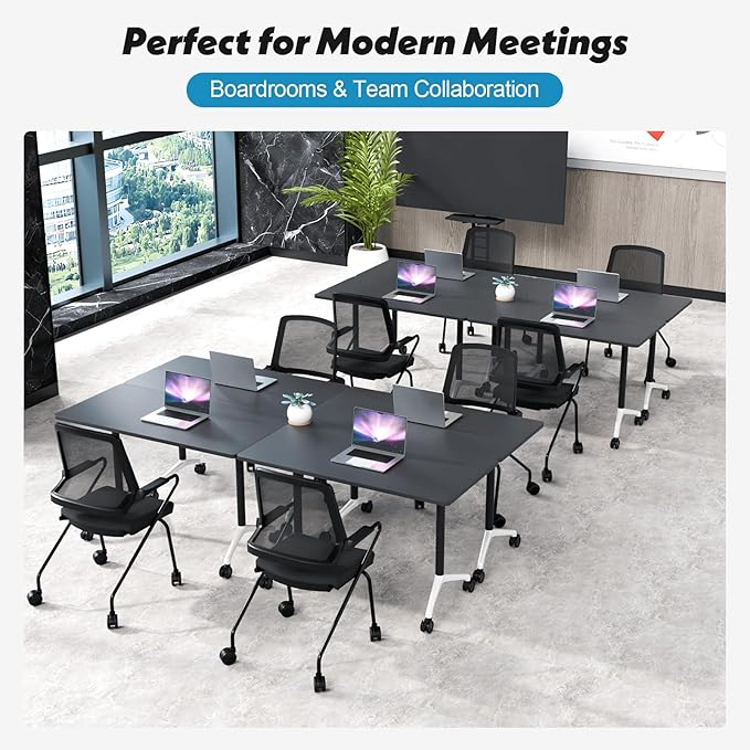 Goakwwuz Conference Room Table, Folding Conference Tables,Thicken Grey Tabletop,Flip Top Wooden Seminar Meeting Room Table for Conference Room Offices (4, Black, 61.0“)