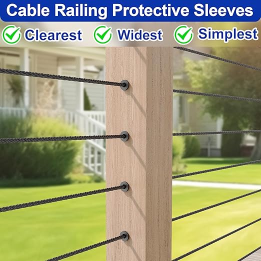 Steel DN Mate 200 Pack Stainless Steel Protector Sleeves for 1/8”, 5/32", 3/16" Wire Rope Cable, Black Cable Railing Kit Hardware for Wood Post, T316 Marine Grade DB58