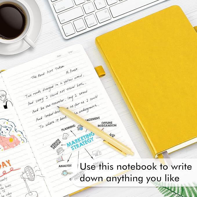 12 Pack Notebooks Journals Bulk with 12 Black Pens, Feela A5 Hardcover Notebook Classic Ruled Journal Set with Pen Holder for School Business Work Travel Writing, 120 GSM, 5.1”x8.3”, Yellow