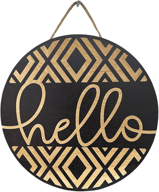 Wood front door sign Wood sign Home decor Welcome sign Sign for front door House warming gift Wedding gift (Hello Geometric-UV028(NB) S008, 15" Width)