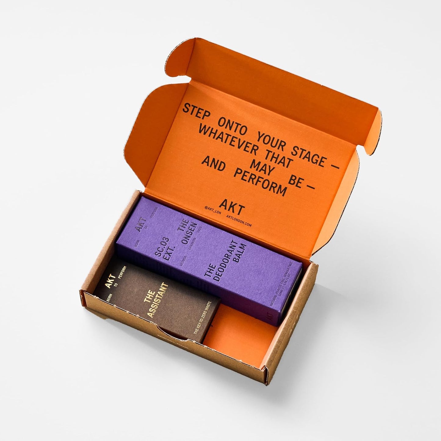 AKT, THE DEODORANT BALM. Award winning, multi-use, natural deodorant. Plastic Free. Gender Free. Aluminium Free. 100% effective — 1 tube lasts up to 3 months.SC.03 THE ONSEN. 50ml/1.76 FL.OZ