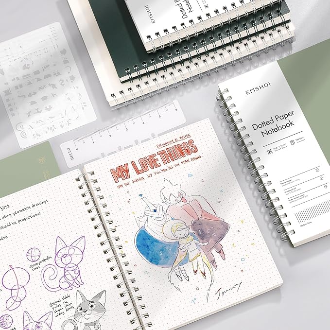 EMSHOI Spiral Notebook Bullet Dotted journal, A5 Dotted Grid Notebook with 300 Pages, 100gsm Thick Paper, Waterproof Softcover Notebook for School Work Writing, 5.7" × 8.22" - Transparent