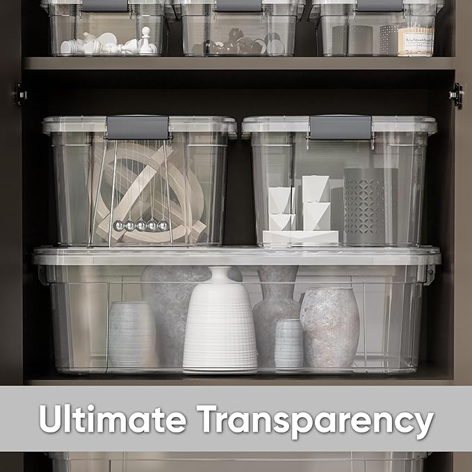 Superio Clear Storage Boxes with Lids, 16 Quart Plastic Container Bins for Organizing, Stackable Crates, BPA Free, Non Toxic, Odor Free, Organizers for Home, Office and Dorm, 4 Pack