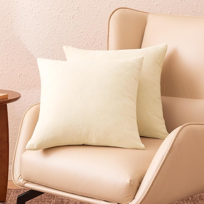 Amazon Basics Chenille Throw Pillow Covers, Home Decor Cushion Cover for Bedroom Living Room Couch Bed, 20" W × 20" L, Beige