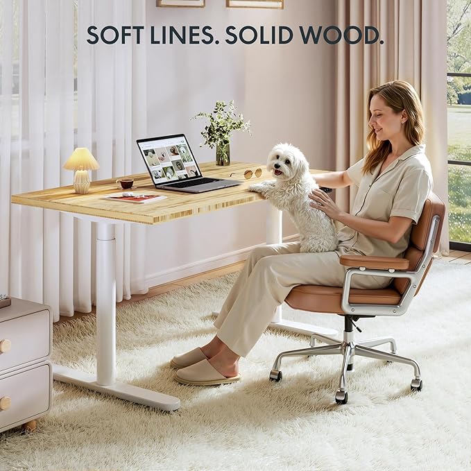 FLEXISPOT Bamboo Electric Standing Desk with Elegant Oval Legs, 48"x24" Height Adjustable Desk for Home Office & Living Spaces, White Frame