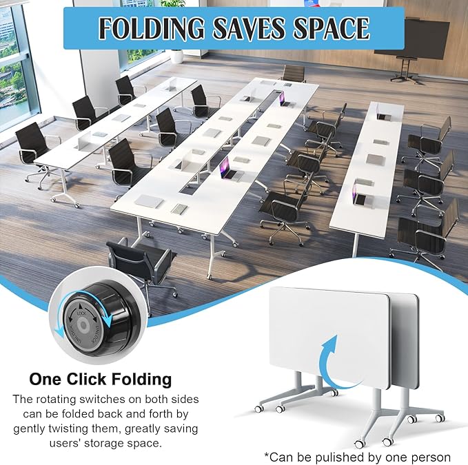 Conference Table,55.1''Folding Conference Room Table for 4-12 People,Mobile Flip Top MeetingTraining Table with Different Coulor and Styles for Offices, Classrooms,Meeting Room (8, 61''A)
