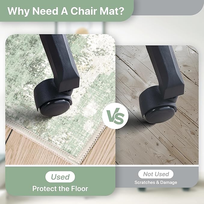 Office Chair Mat for Hardwood Tile Floor, Abstract 36"X 60" Desk Mats for Office Chair on Rolling Chairs Carpet, Desk Anti-Slip 1/5" Thick Rug for Computer Chair, Thin Low-Pile Floor Mat, Green