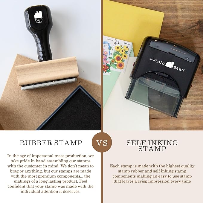 Address Stamp - Custom Stamps for Mailing I Create Personalized Name and Return Address I Up to 3 Lines of Text I Includes Ink Color Options I Self Inking and Wooden Rubber Stamp Options (Script Font)