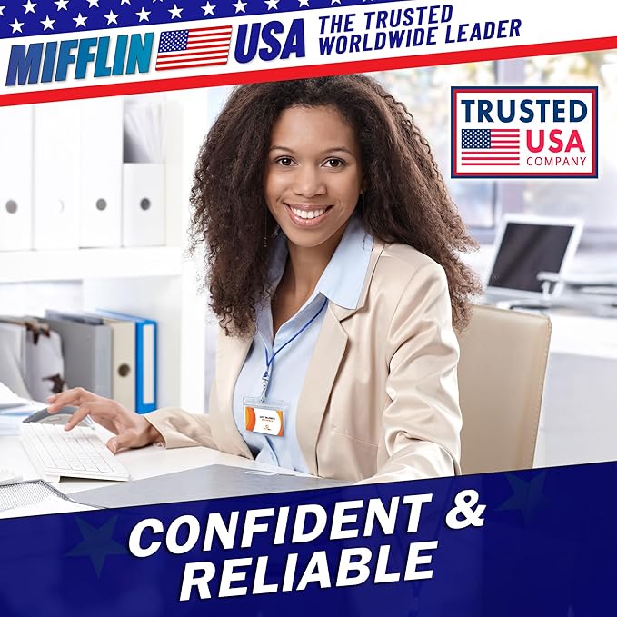Mifflin-USA Horizontal ID Name Badge Holder (Clear, 3.5x2.25 Inches, 100 Pack), Waterproof and Resealable Plastic Card Holders