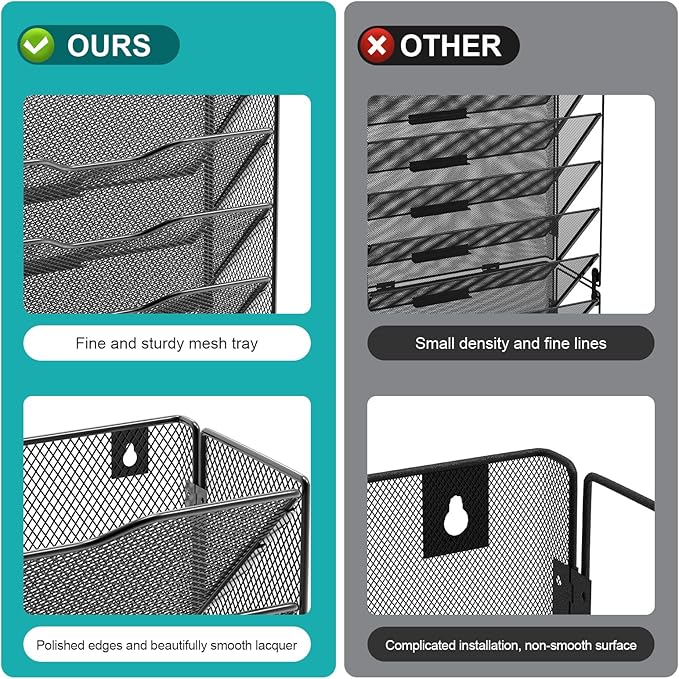 VEESUN Wall File Organizer, 16-Tier Mesh File Holder, Vertical Document Rack For Home, School, and Office Use (Black)