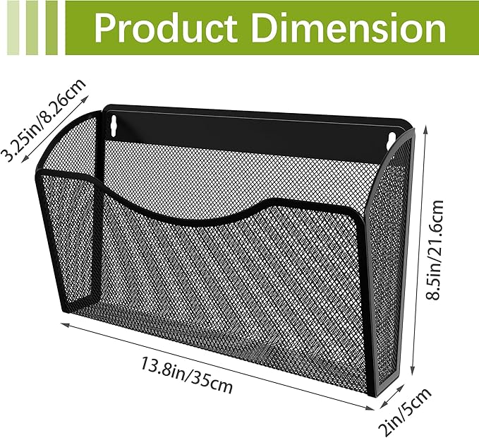 EasyPAG 3 Single Pocket Wall File Organizer, Mesh Hanging File Folder Organizer for Letter/A4 Size Folders, Wall Mounted Vertical Mail Holder for Paperwork, Office, Home, School, Black