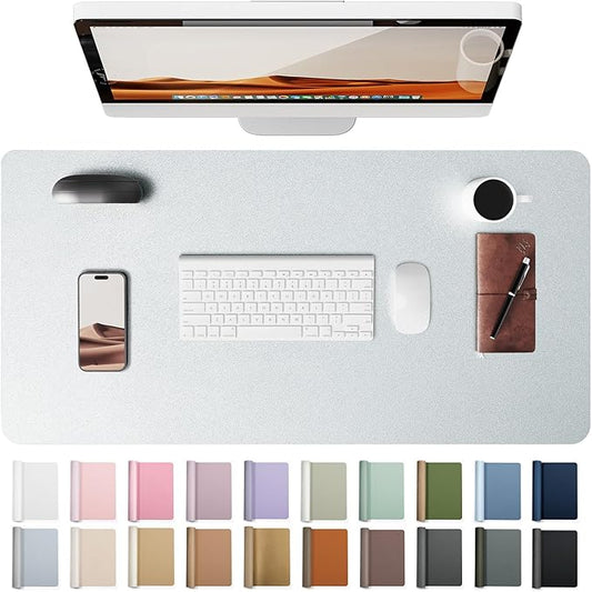 YSAGi Leather Desk Pad Protector, Office Desk Mat, Large Mouse Pad, Non-Slip PU Leather Desk Blotter, Laptop Desk Pad, Waterproof Desk Writing Pad for Office and Home (Silver, 31.5" x 15.8")