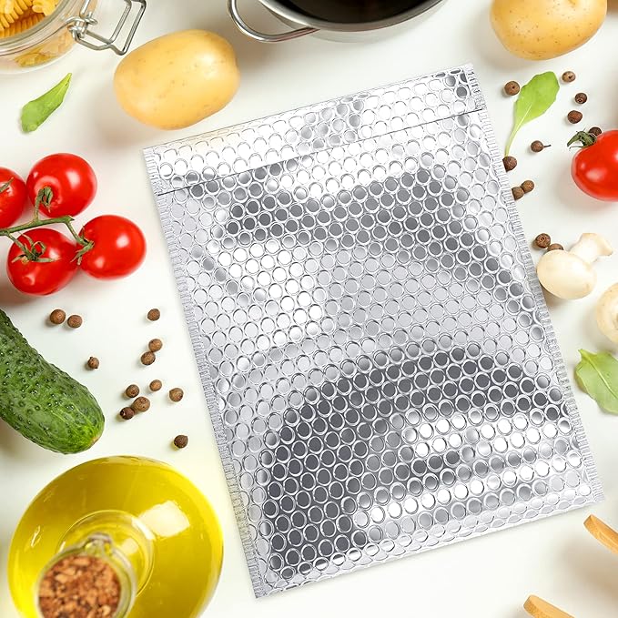 Amiff Silver Thermal Bubble Mailer, 12 x 17 Inches. 25 Pack Metallic Bubble Mailers. Self-Seal Insulated Mailers for Cold Shipping. Padded Envelopes Waterproof. Thermal Bag for Food, Cosmetics
