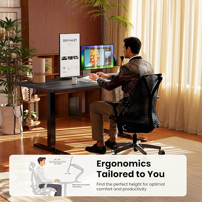 ErGear Height Adjustable Electric Standing Desk, 63 x 28 Inches Large Sit Stand up Desk, Large Memory Computer Home Office Desk with Two-Piece Desktop (Grey)