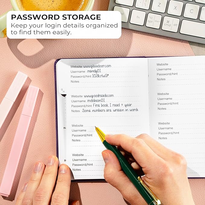Clever Fox Password Book with alphabetical tabs. Internet Address Organizer Logbook. Small Pocket Password Keeper for Website Logins (Purple)
