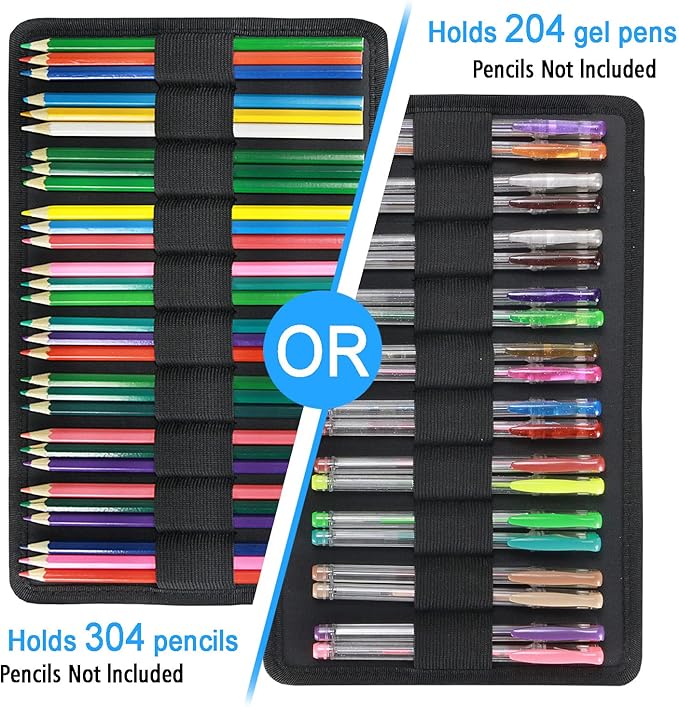 YOUSHARES Big Capacity Colored Pencil Case - 300 Slots large Pen Case Organizer with Multilayer Holder for Prismacolor Colored Pencils & Gel Pen (Wavy Blue)