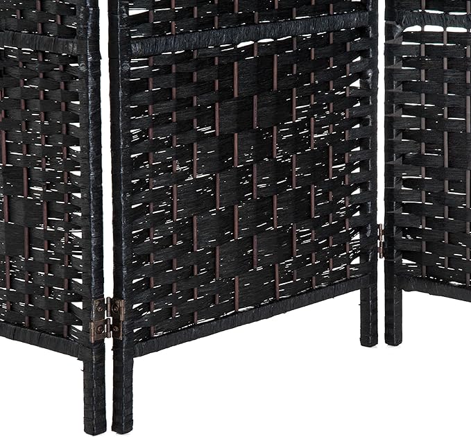 HOMCOM Room Divider, 3 Panel Folding Privacy Screen, 6FT Tall Portable Wicker Weave Partition Wall Divider for Bedroom, Home Office, Black