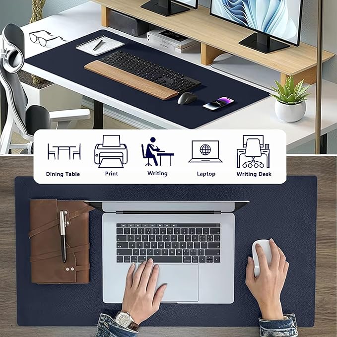 PU Leather Desk Pad Protector Gaming Mouse Pad Non Slip Desk Mat for Keyboard and Mouse Waterproof Desk Writing Pad for Office and Home Desk Accessories(Dark Blue, 23.6 * 11.8)