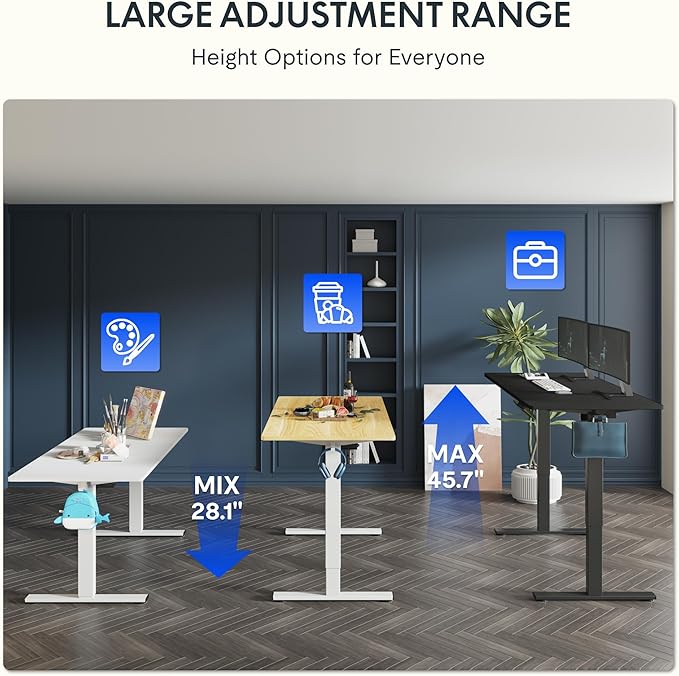 FLEXISPOT One-Piece Electric Standing Desk, 48 x 24 Inches Adjustable Desk with Seamless Desktop, Memory Controller Height Adjustment (Black Frame + Black Desktop, 2 Packages)