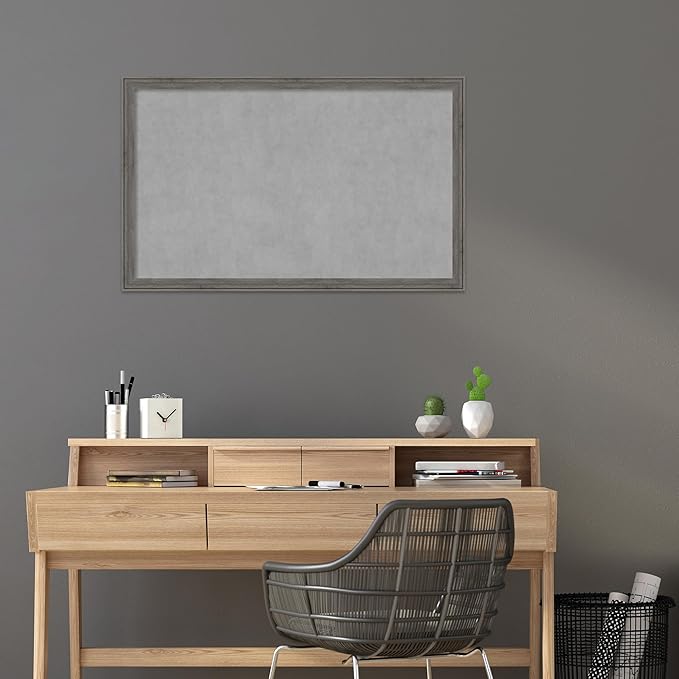 Amanti Art Grey Framed Magnetic Board 27x43 Large Vision Board for use with Magnets, 100% Metal Sheet to Display Items as Office Decor or for Home Organization in mudroom, Kitchen or Kids Room
