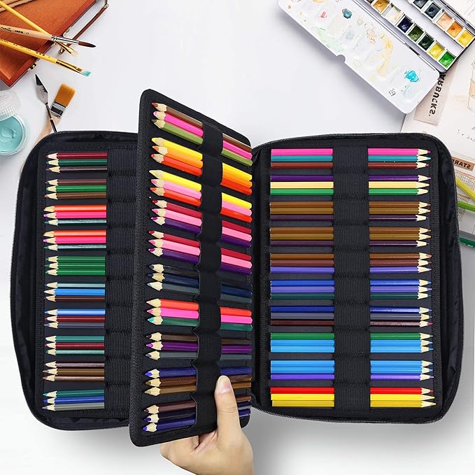 YOUSHARES 300 Slots Colored Pencil Bag - Handy Large Capacity Oxford Multi-Layer Zipper Pencil Bag for Prismacolor Colored Pencils & Gel Pen (Marble Purple)