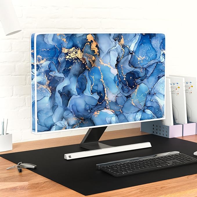 Baocicco Navy Blue Gold Marble Computer Monitor Dust Cover Creative Texture Grain Computer Screen Cover Panel Case Computer Screen Protective LCD/LED/HD 22, 23, 24, 25 Inch Modern HD Monitor Decors