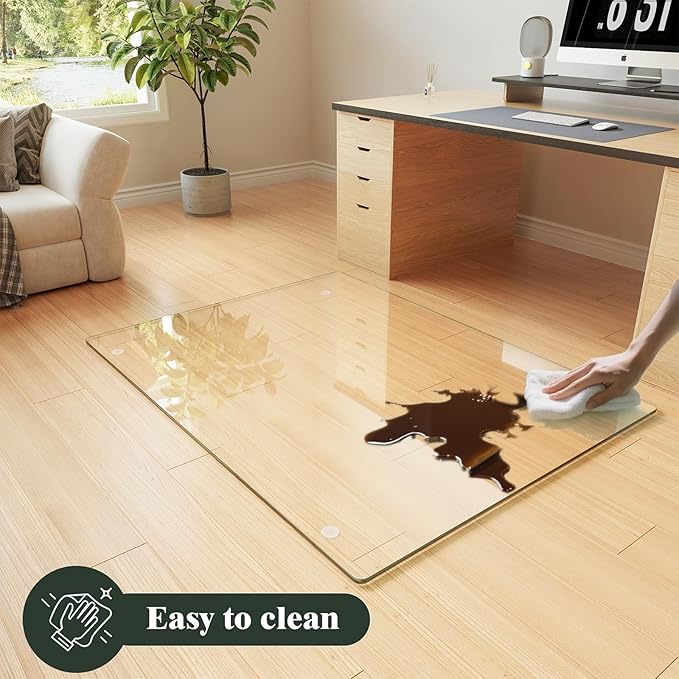 Koonmi Tempered Glass Chair Mat for Hardwood Floors & Carpets, 30" x 55“ Transparent Heavy Duty Office Floor Protector with Noise-Free Gliding Shatterproof for Home Office Desk